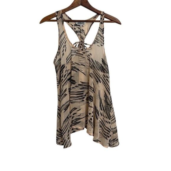 Tramp Scoop Neck Sheer Tied Racerback Tunic Tank Top Cream Black Small - Picture 1 of 9